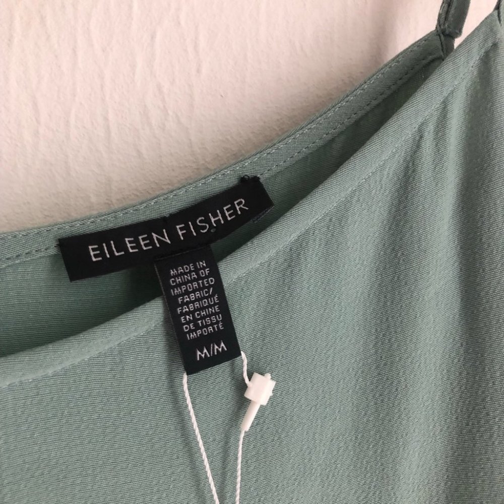 Eileen Fisher size Medium Green Crepe Tencel Slip Long Night Out Dress NEW - Picture 6 of 10